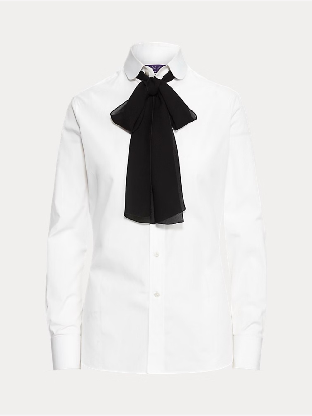 Lauren Ralph Lauren Tuxedo White Button-Down Shirt with Black Tie Scarf - 2